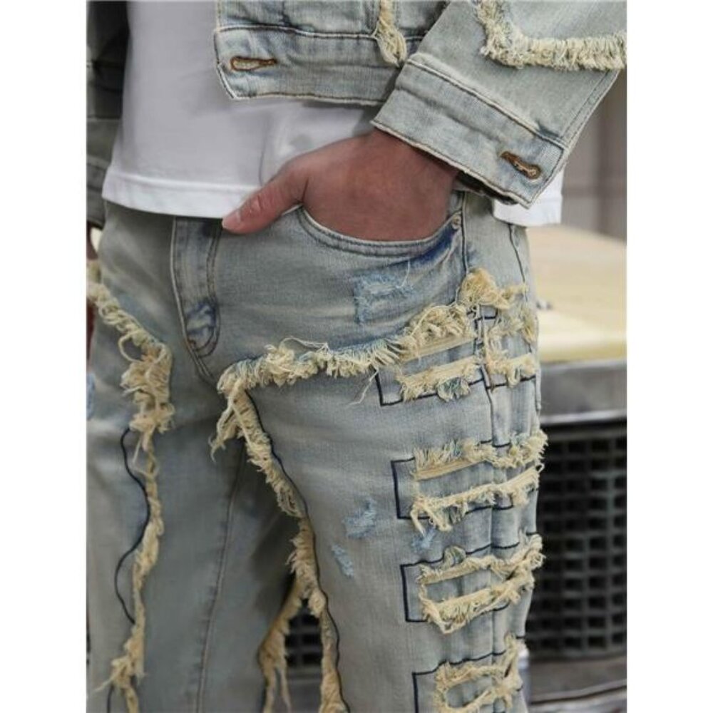New w Tags Men's Ripped Bootcut Jeans Slim Fit Bell Bottom Ripped Flared Denim - Picture 3 of 7